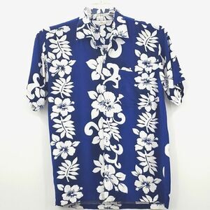 Bali Collection Passion Hawaiian Royal Navy Blue White Floral Hawaiian Shirt 14
